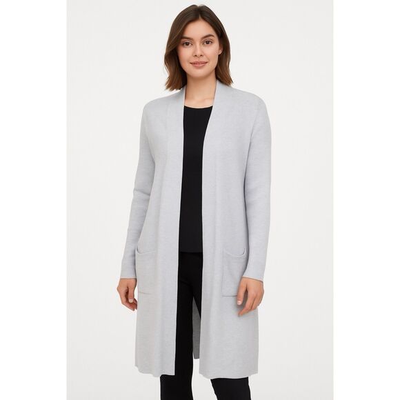 Cyrus Sweater Womens's L Light Gray Open Front Long Sleeve Duster Cardigan - Picture 1 of 12